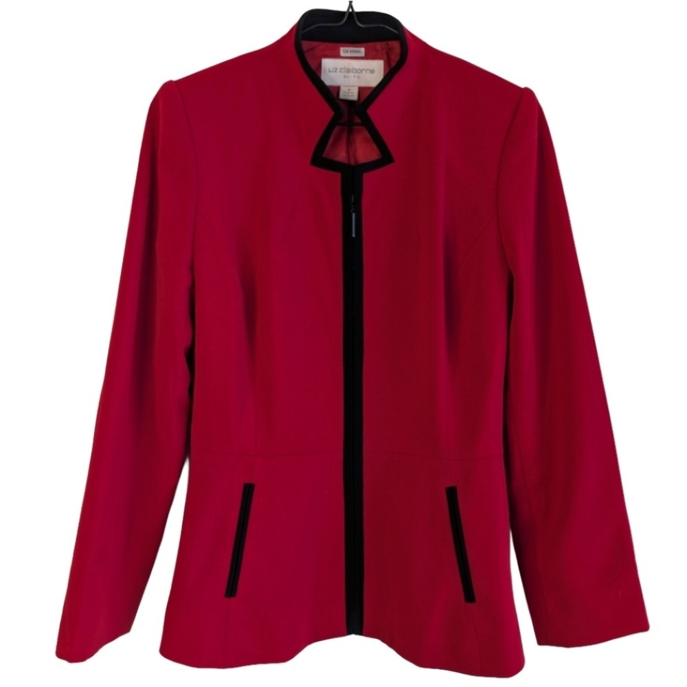 Vintage Liz Claiborne Women's 6 Red Fitted Shoulder Pad‎ Zip Up Blazer